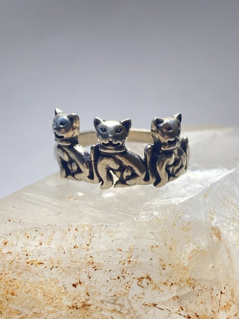 CAT RING SIZE 7 CATS BAND STERLING SILVER KITTENS WOMEN GIRLS (1 of 1)