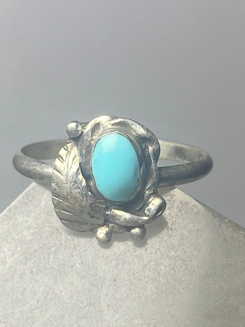 TURQUOISE RING LEAVES BAND SOUTHWEST STERLING SILVER WOMEN GIRLS C (1 of 1)