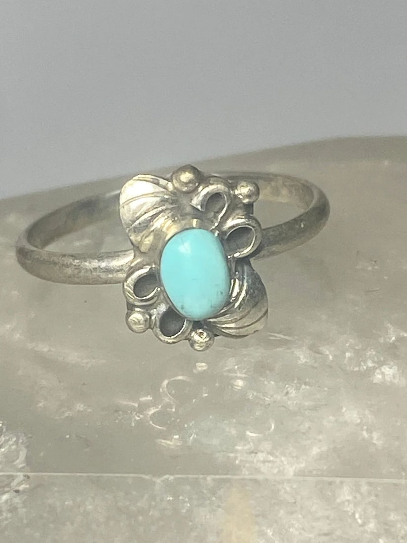 TURQUOISE RING LEAVES BAND SOUTHWEST STERLING SILVER WOMEN GIRLS O (1 of 2)