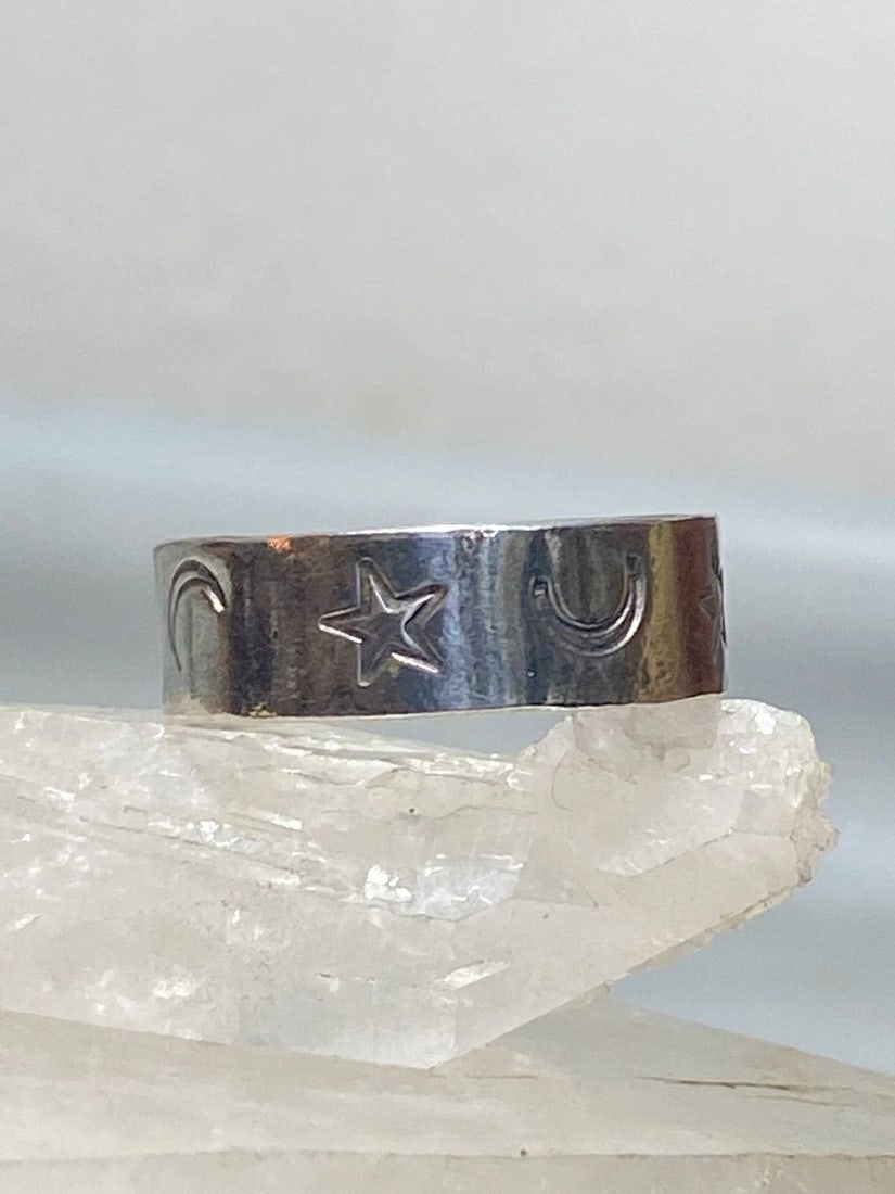 STARS MOON RING CELESTIAL BAND STERLING SILVER WOMEN MEN (1 of 1)