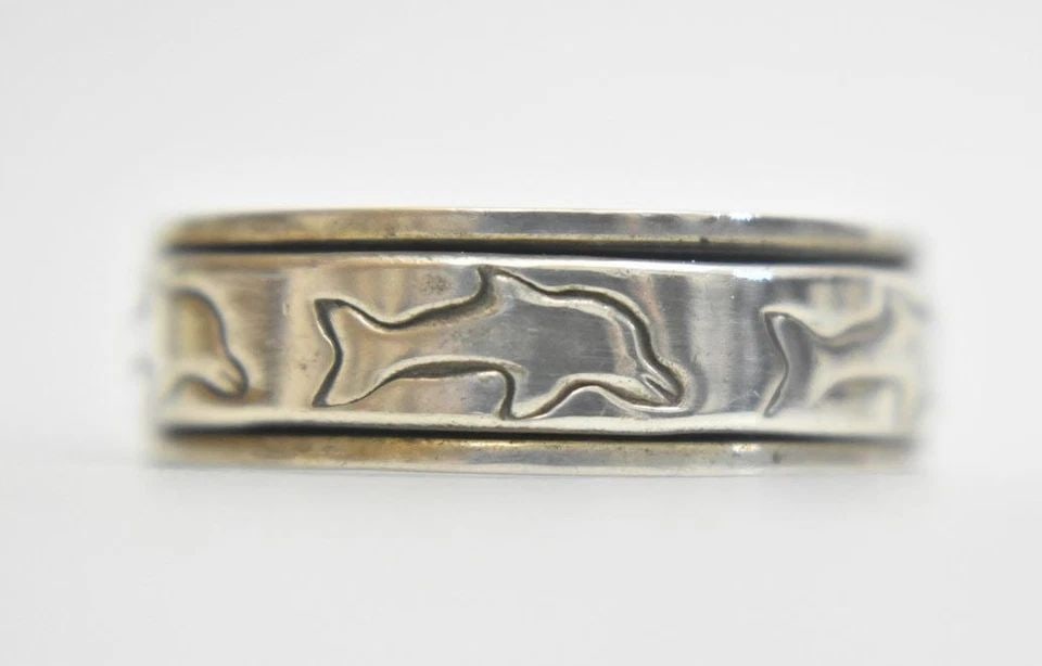 DOLPHIN SPINNER RING THUMB BAND STERLING SILVER MEN RING SIZE 13 (1 of 1)
