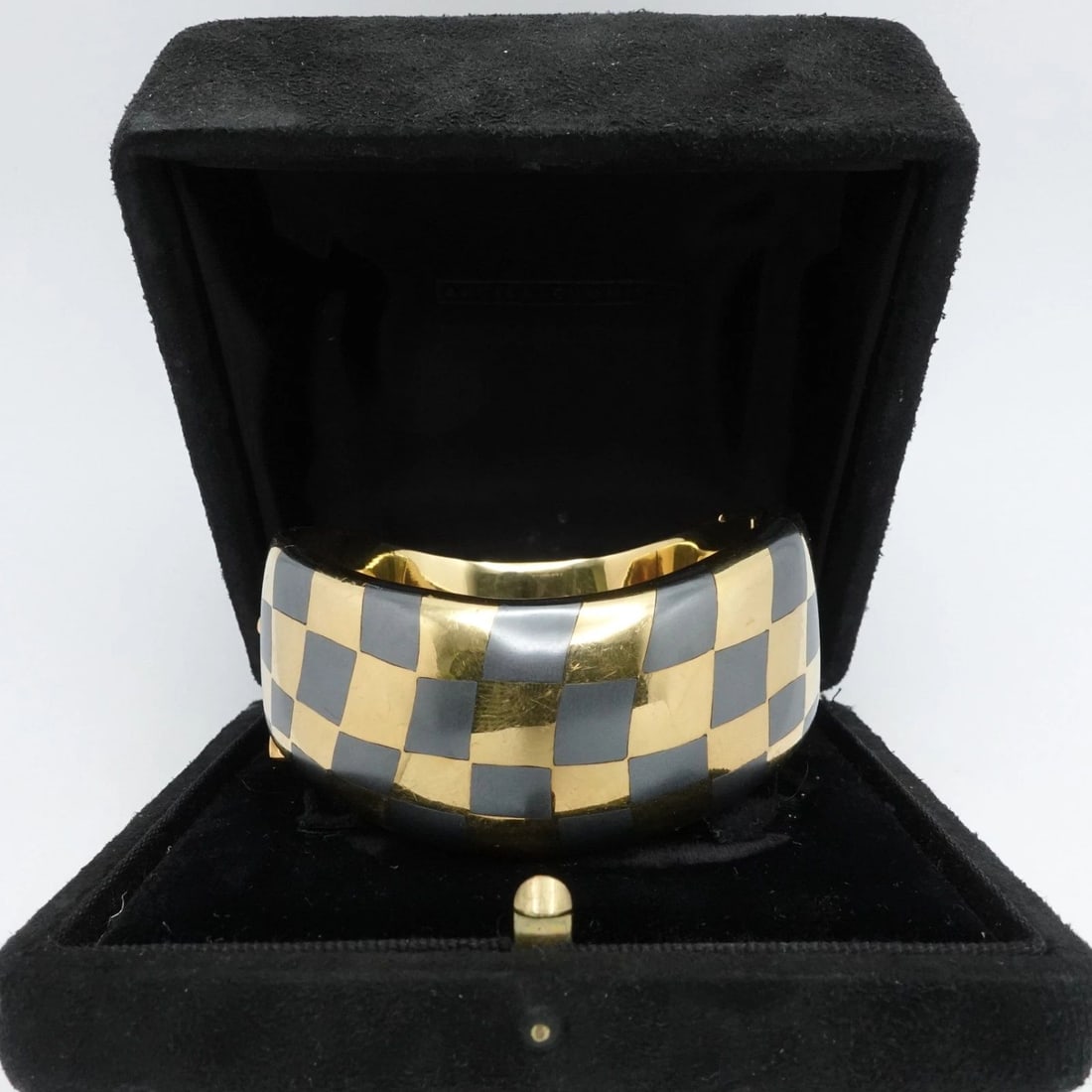 ANGELA CUMMINGS 18K YELLOW GOLD CHECKERBOARD HEAVY BANGLE BRACELET 7" WRIST (1 of 2)