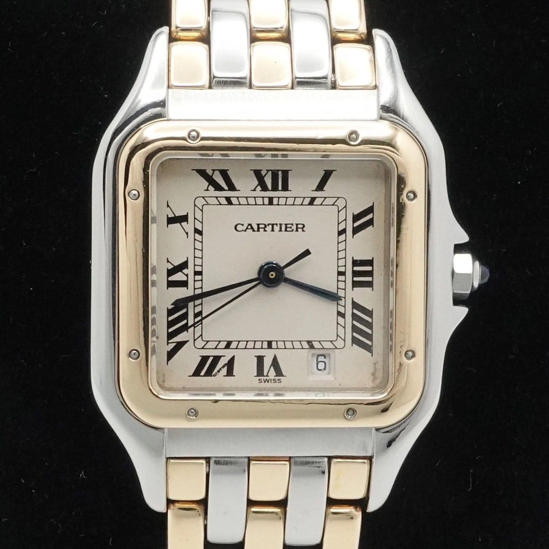 CARTIER PANTHERE 8394 18K GOLD STEEL ROMAN DIAL QUARTZ WATCH - 27 X 36MM: CARTIER PANTHERE 8394 18K GOLD STEEL ROMAN DIAL QUARTZ WATCH - 27 X 36MM Cartier Panthere de Cartier Two Tone 18K Gold 3 Row Steel Quartz Watch Case Size - 27mm x 36mm Fits up to 6.5" Wrist Ref # 8394