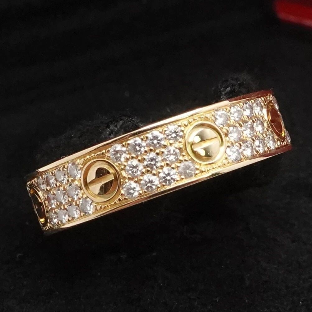 CARTIER LOVE 18K YELLOW GOLD DIAMOND WEDDING BAND RING SIZE 53 US 6.25 BOX PAPER: CARTIER LOVE 18K YELLOW GOLD DIAMOND WEDDING BAND RING SIZE 53 US 6.25 BOX PAPER Cartier Love 18K Yellow Gold Pave Diamond Wedding Band Ring Size - 53mm | US 6.25 Band Width - 5mm Serial # - ***829 Da