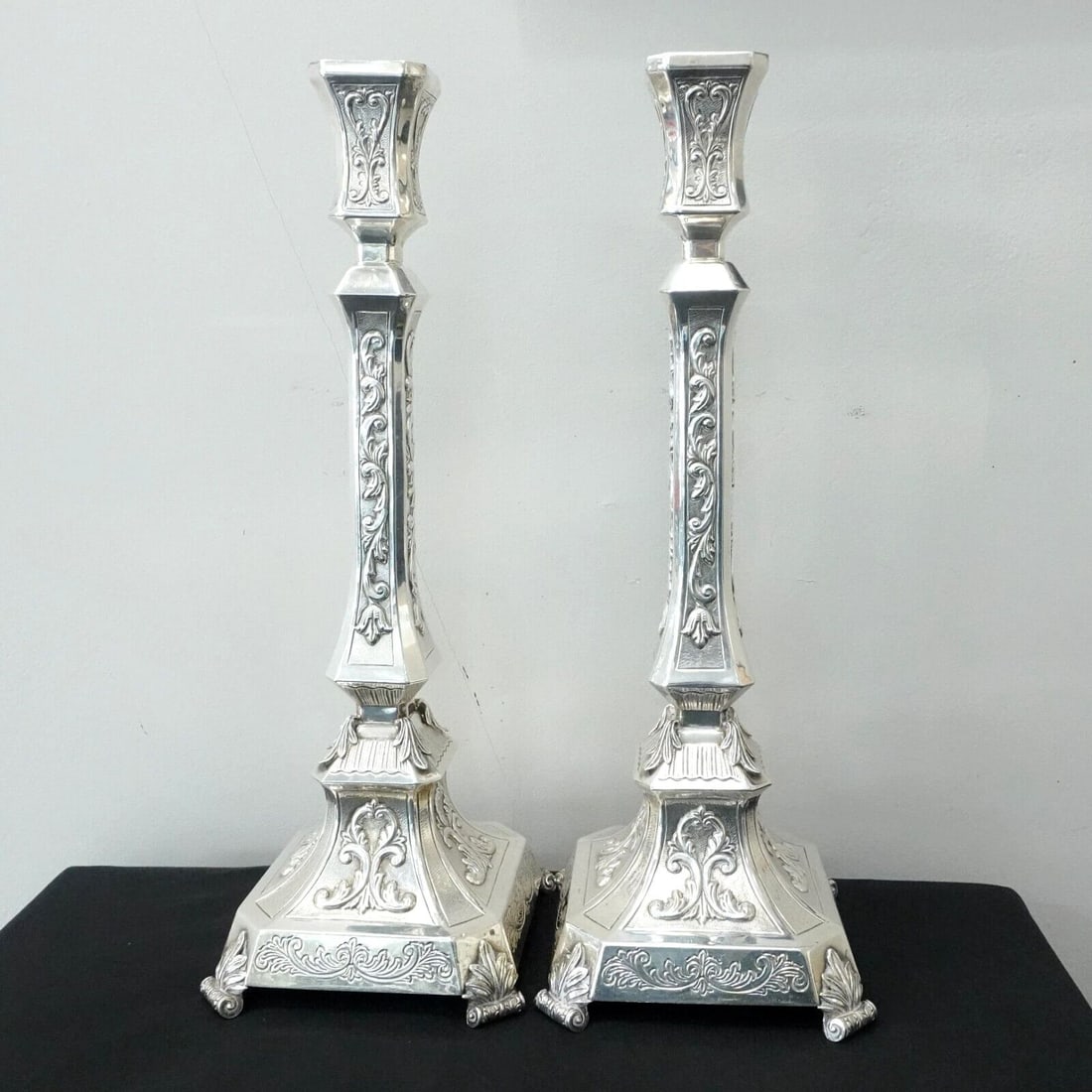 HAZOFIM STERLING SILVER JUDAICA CANDLESTICKS HOLDER 16" TALL - 44.75 TROY OZ (1 of 2)