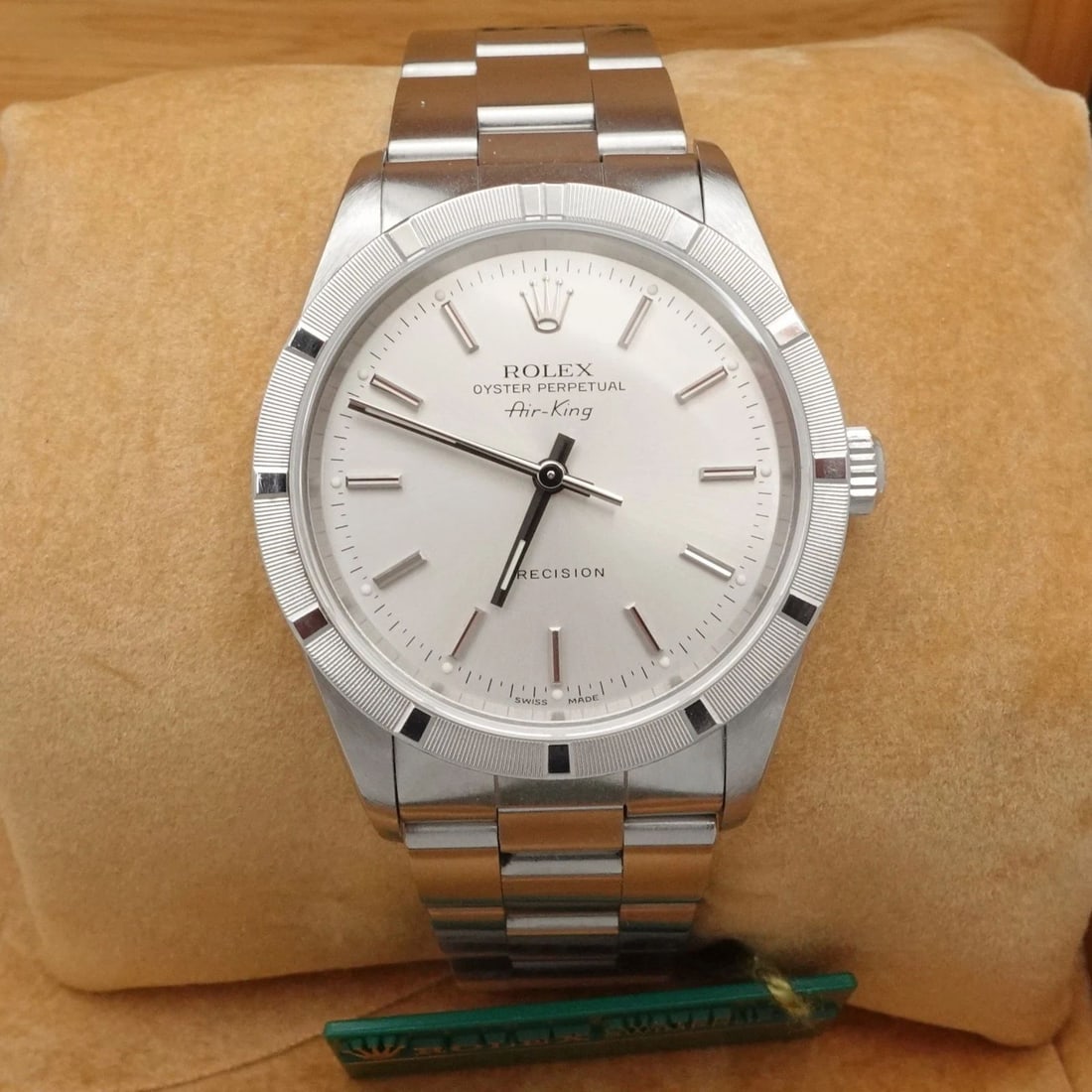 ROLEX AIR KING 14010 STAINLESS STEEL AUTOMATIC WATCH - 34MM ETCHED BOX & PAPER: ROLEX AIR KING 14010 STAINLESS STEEL AUTOMATIC WATCH - 34MM ETCHED BOX & PAPER Rolex Air King Precision Reference - 14010 Oyster Perpetual Stainless Steel Case Size - 34mm Fits up to 7.5" Wrist Year -