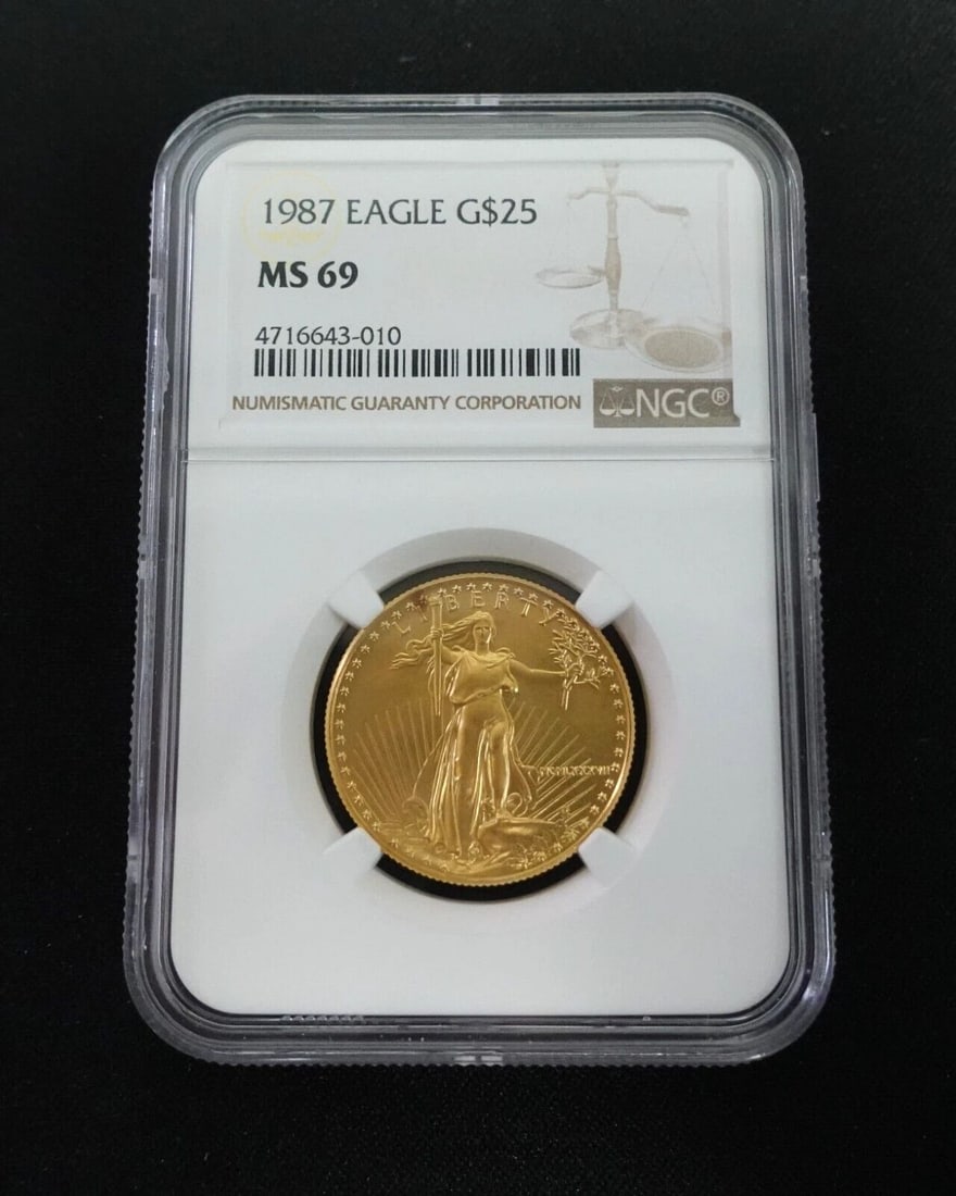 1987 $25 AMERICAN EAGLE GOLD COIN - NGC MS 69: 1987 $25 American Eagle Gold Coin NGC Certified - MS 69 Cert # 4716643-010 Looks Great & Well Kept Case