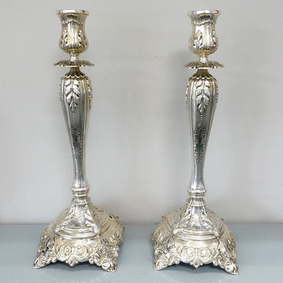 MARTELLA STERLING SILVER VENICE PATTERN CAST CANDLESTICK HOLDER SET 16" TALL (1 of 2)