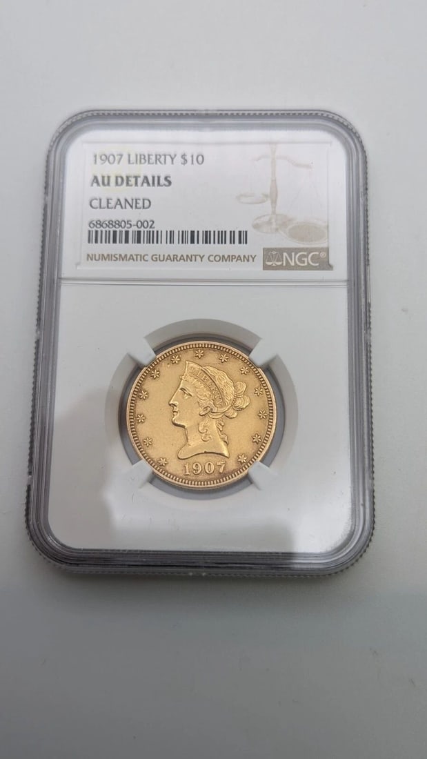 1907 $10 GOLD LIBERTY HEAD COIN NGC AU DETAILS CLEANED (1 of 2)