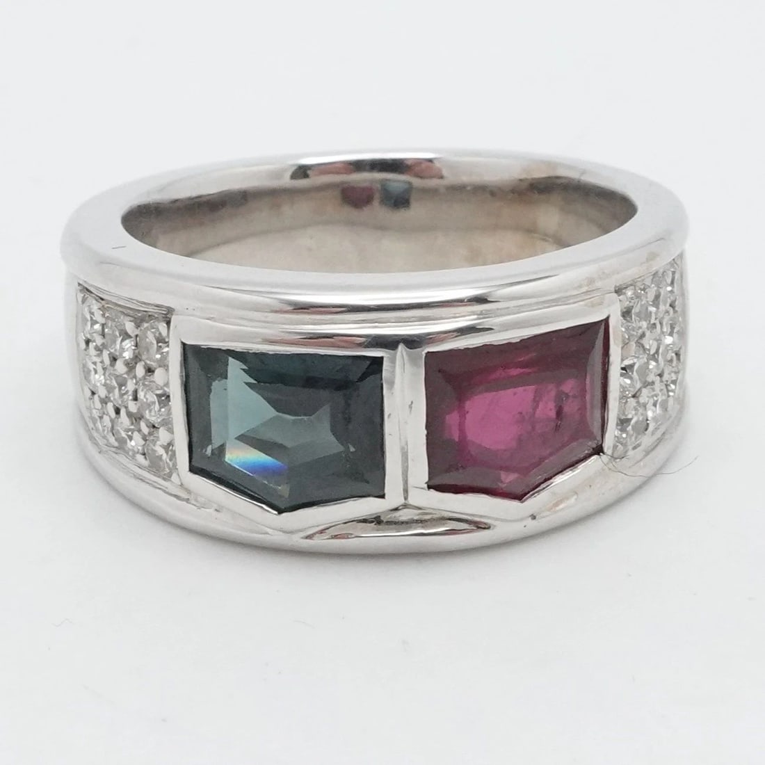 BARRY KIESELSTEIN-CORD 18K WHITE GOLD RED & BLUE STONE DIAMOND BAND RING 11.25 (1 of 2)