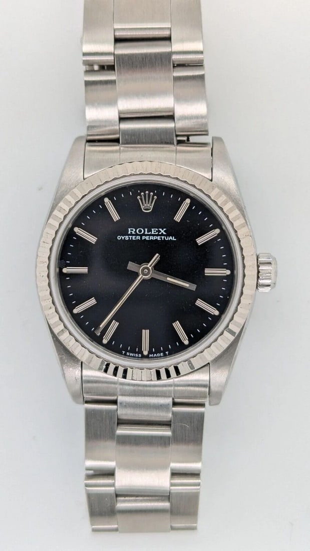 ROLEX OYSTER PERPETUAL 67480 STAINLESS STEEL BLACK DIAL AUTOMATIC WATCH - 31MM (1 of 2)