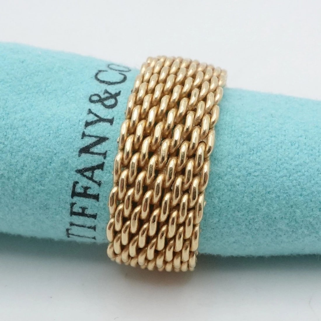 TIFFANY & CO. SOMERSET 18K YELLOW GOLD MESH 10MM WIDE BAND RING SIZE 9 (1 of 2)