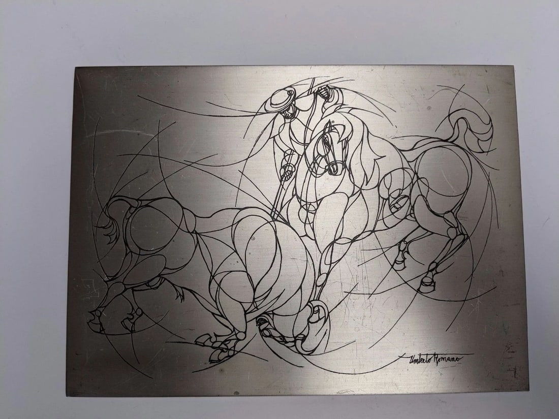 STERLING SILVER PLAQUE BY UMBERTO ROMANO OF TOREADOR & BULL #143/375 - 32.26 OZT (1 of 2)