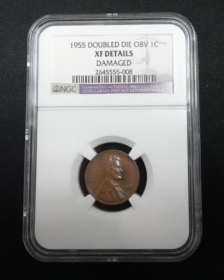 1955 LINCOLN WHEAT 1C DOUBLE DIE OBV COIN - NGC XF DETAILS DAMAGED (1 of 2)