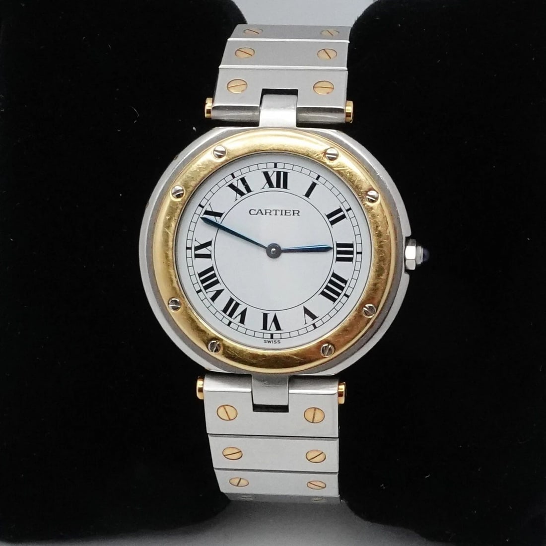 CARTIER SANTOS RONDE 8191 18K GOLD TWO TONE STAINLESS QUARTZ WATCH - 32MM: Cartier Santos Ronde Ref # 8191 18K Gold Two Tone Stainless Steel Quartz Watch Case Size - 32mm Fits up to 6.5" Wrist Paper & Box NOT Included Pillow Pouch NOT Included