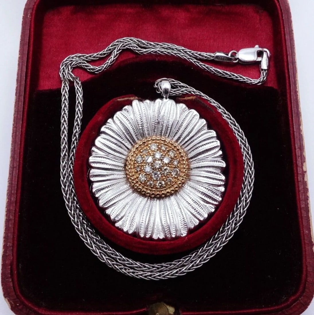 ITALY BUCCELLATI BLOSSOMS DAISY STERLING SILVER DIAMOND PENDANT CHAIN NECKLACE (1 of 2)