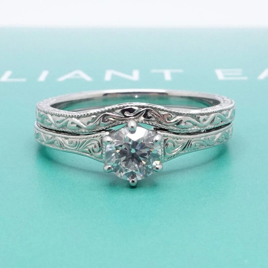 BRILLIANT EARTH 0.46 CT F COLOR SI1 PLATINUM DIAMOND ENGAGEMENT RING SIZE 7 GIA: BRILLIANT EARTH 0.46 CT F COLOR SI1 PLATINUM DIAMOND ENGAGEMENT RING SIZE 7 GIA Brilliant Earth Platinum 950 Hudson Natural Round Diamond Solitaire Engagement Ring Size - O.46 Carat Color - F Clarity 