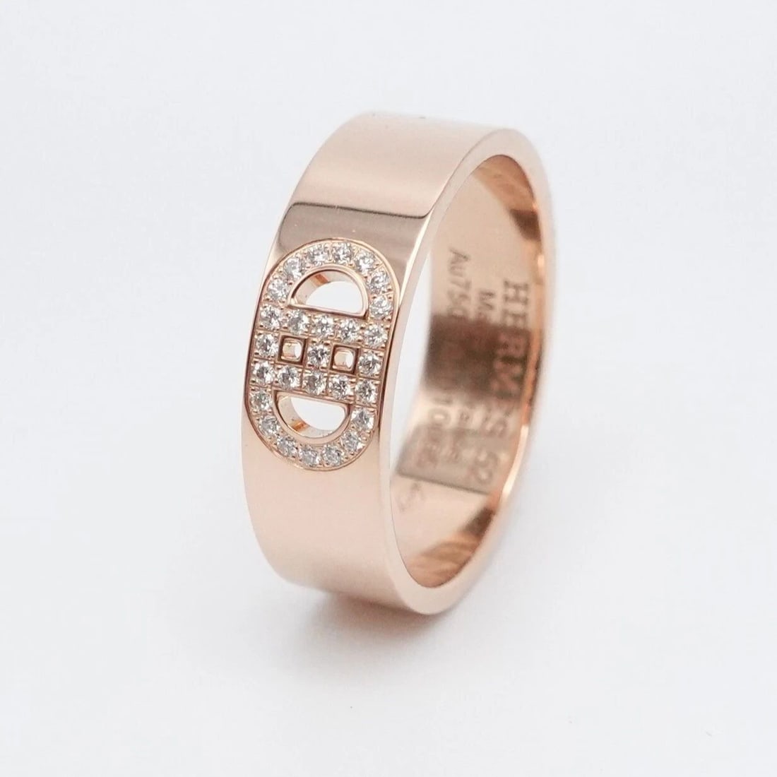 HERMES 18K ROSE GOLD H D'ANCRE DIAMOND 5.5MM BAND RING - SIZE 6 (1 of 2)