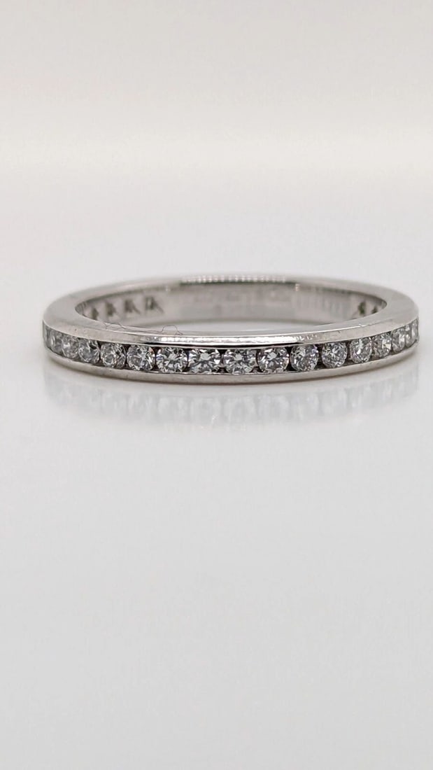 TIFFANY & CO. PLATINUM FULL CIRCLE DIAMOND ETERNITY 2MM BAND RING .36 CT -SZ 4.5 (1 of 2)