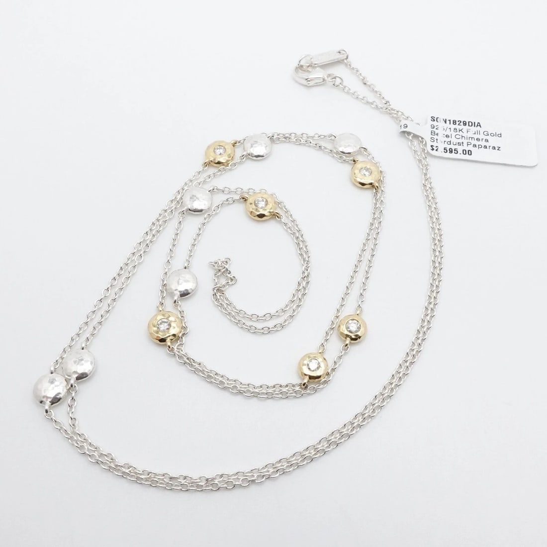 IPPOLITA CHIMERA STERLING 18K GOLD BEZEL HAMMER DIAMOND STARDUST NECKLACE 37": IPPOLITA CHIMERA STERLING 18K YELLOW GOLD DIAMOND LONG STATION NECKLACE 37" IPPOLITA Chimera Collection Sterling Silver & 18K Yellow Gold Diamond & Hammered Disc Stardust Paparaz Station Long Necklace
