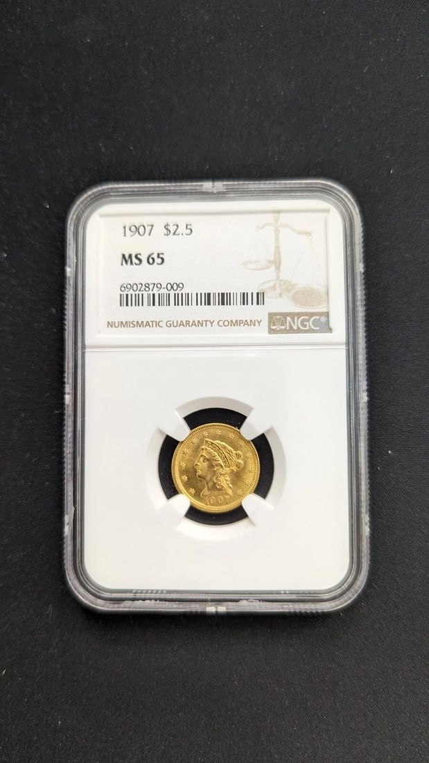 1907 $2.5 GOLD LIBERTY HEAD QUARTER EAGLE COIN NGC MS 65: 1907 $2.5 Gold Liberty Head Quarter Eagle NGC Certified - MS 65 Book Value - $1175