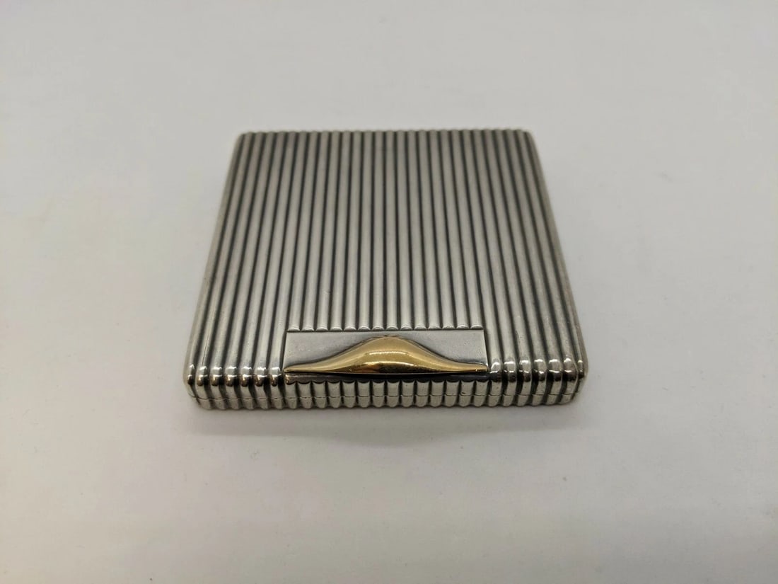 ALFRED DUNHILL PARIS STERLING SILVER & 18K GOLD MAKE UP COMPACT MIRROR CASE (1 of 2)