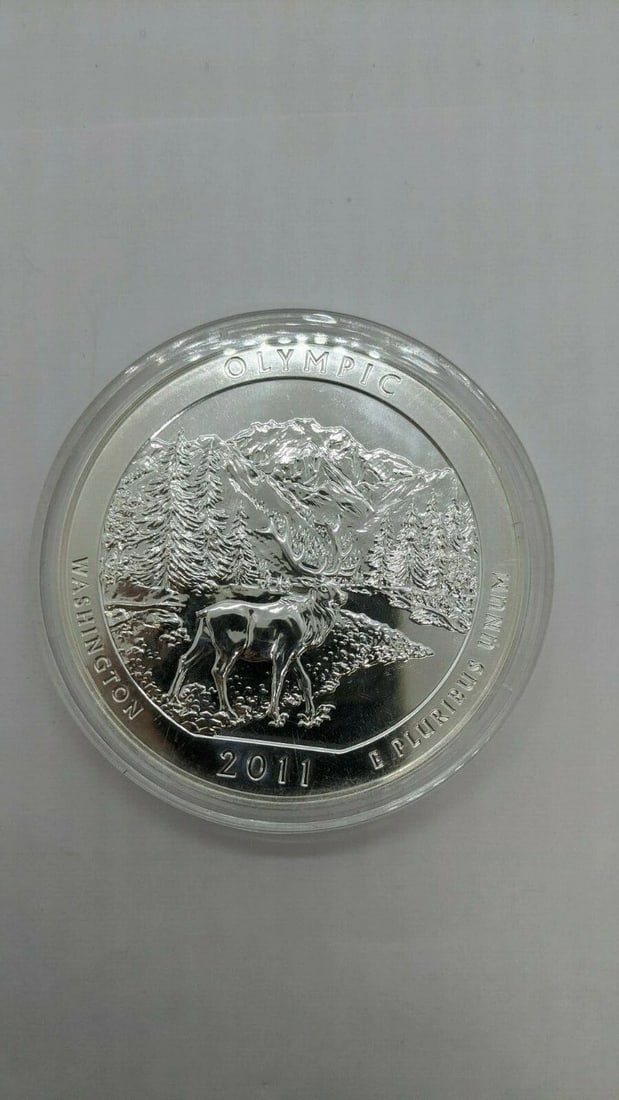 2011 5 OZ SILVER COIN AMERICA THE BEAUTY OLYMPIC NATIONAL PARK, WA - IN CAPSULE (1 of 2)