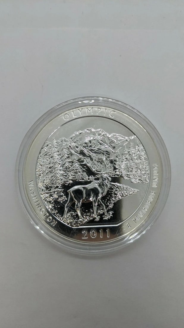 2011 5 OZ SILVER COIN AMERICA THE BEAUTY OLYMPIC NATIONAL PARK, WA - IN CAPSULE (1 of 2)