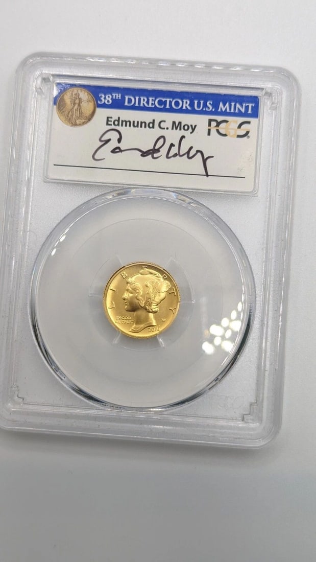 2016 W GOLD MERCURY DIME EDMUND C MOY SIGNED PCGS SP 70 FIRST STRIKE (1 of 2)