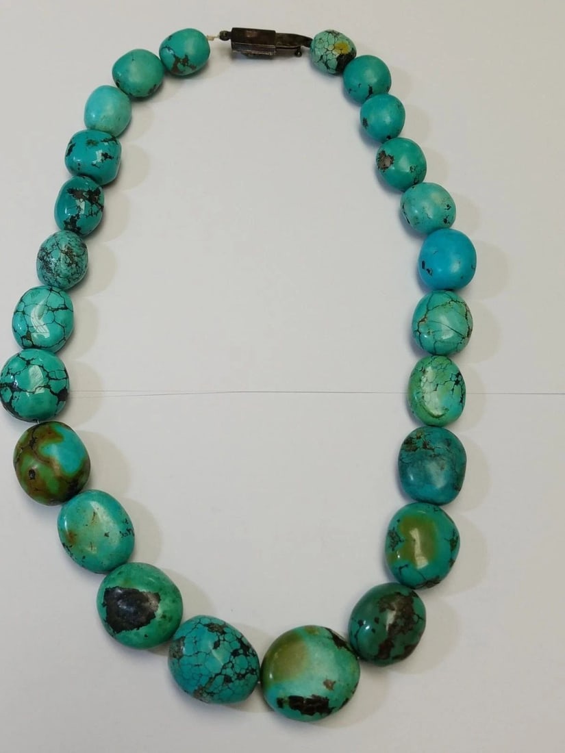 KH STERLING SILVER CLASP TURQUOISE BEADED GRADUATED STATEMENT NECKLACE 23" (1 of 2)