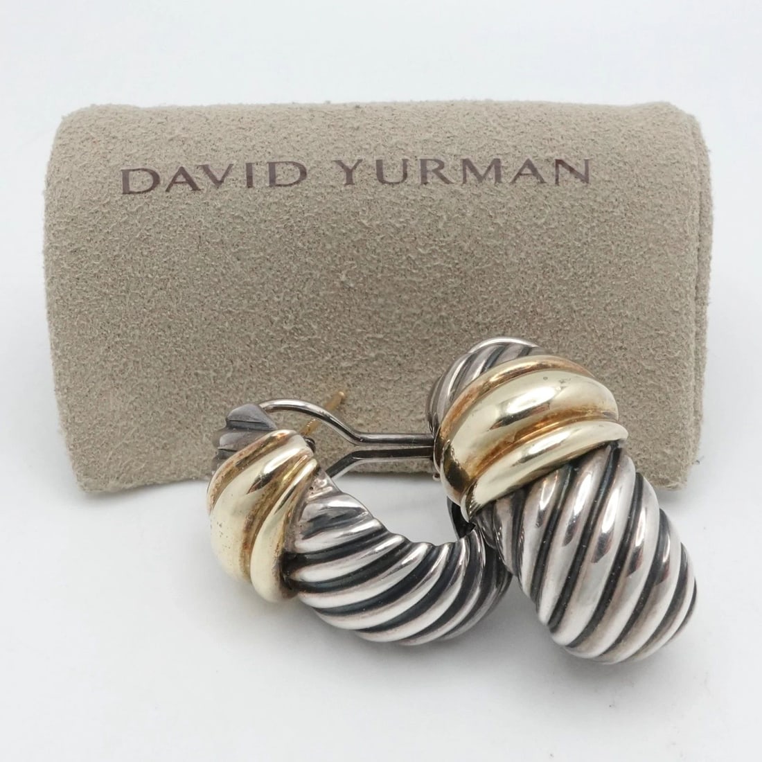 DAVID YURMAN THOROUGHBRED 14K YELLOW GOLD STERLING SILVER SHRIMP OMEGA EARRINGS (1 of 2)