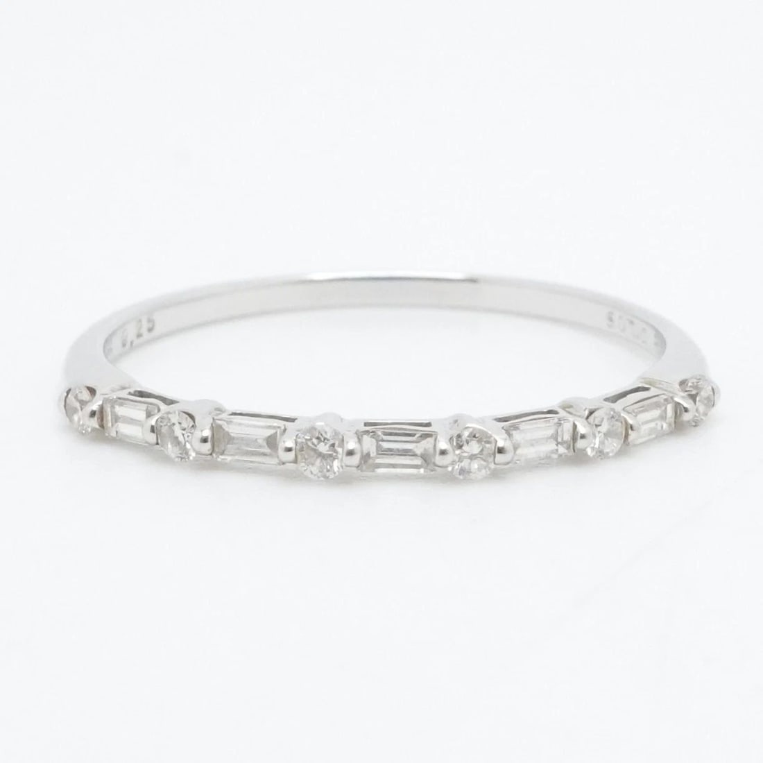 SONIA BITTON 14K WHITE GOLD ROUND & BAGUETTE DIAMOND THIN STACKABLE RING 9.25 (1 of 2)