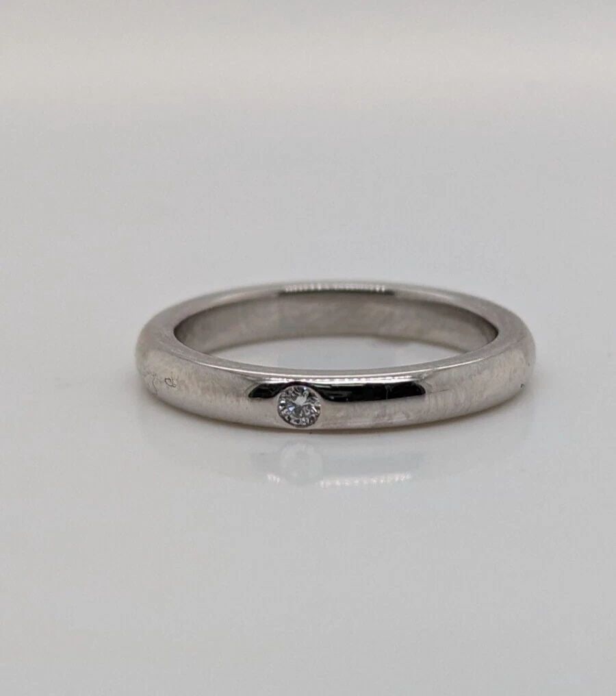 TIFFANY & CO. ELSA PERETTI PLATINUM DIAMOND STACKABLE BAND RING - SIZE 3.5: Tiffany & Co. Elsa Peretti Platinum Diamond Stackable Band Ring Ring Size - 3.5 Width - 2.6mm Total Weight - 4.5 Grams Professionally Polished & Looks Brand New Pouch NOT Included Retail $1350 + Tax