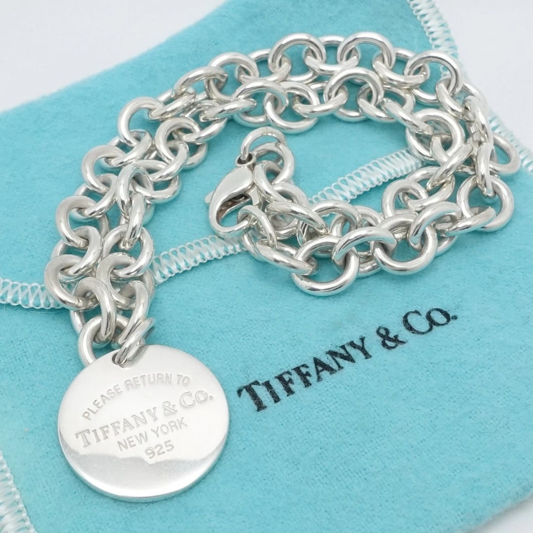 TIFFANY & CO. RETURN TO STERLING SILVER ROUND TAG 10MM CHAIN NECKLACE 16" (1 of 2)