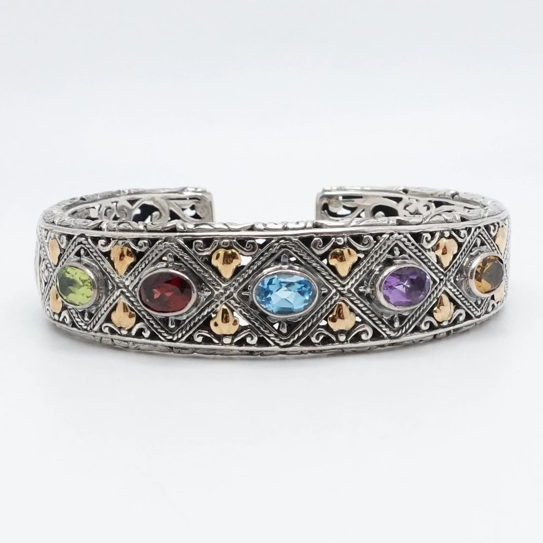 ROBERT MANSE STERLING SILVER 18K GOLD MULTI GEMSTONE CUFF BRACELET 6.75" WRIST (1 of 2)