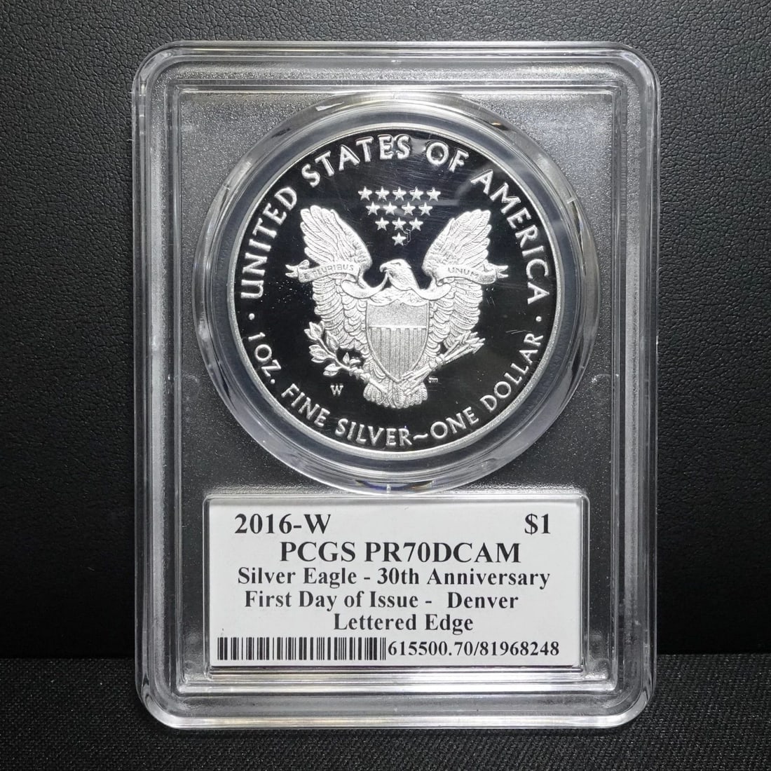 2016 W EAGLE 1 OZ SILVER DOLLAR FDI DENVER LETTERED EDGE PCGS PR70 DCAM SIGNED: 2016 W EAGLE 1 OZ SILVER DOLLAR FDI DENVER LETTERED EDGE PCGS PR70 DCAM SIGNED 2016-W American Eagle 1 Oz Silver Dollar 30th Anniversary Lettered Edge First Day of Issue - Denver PCGS Certified - PR70