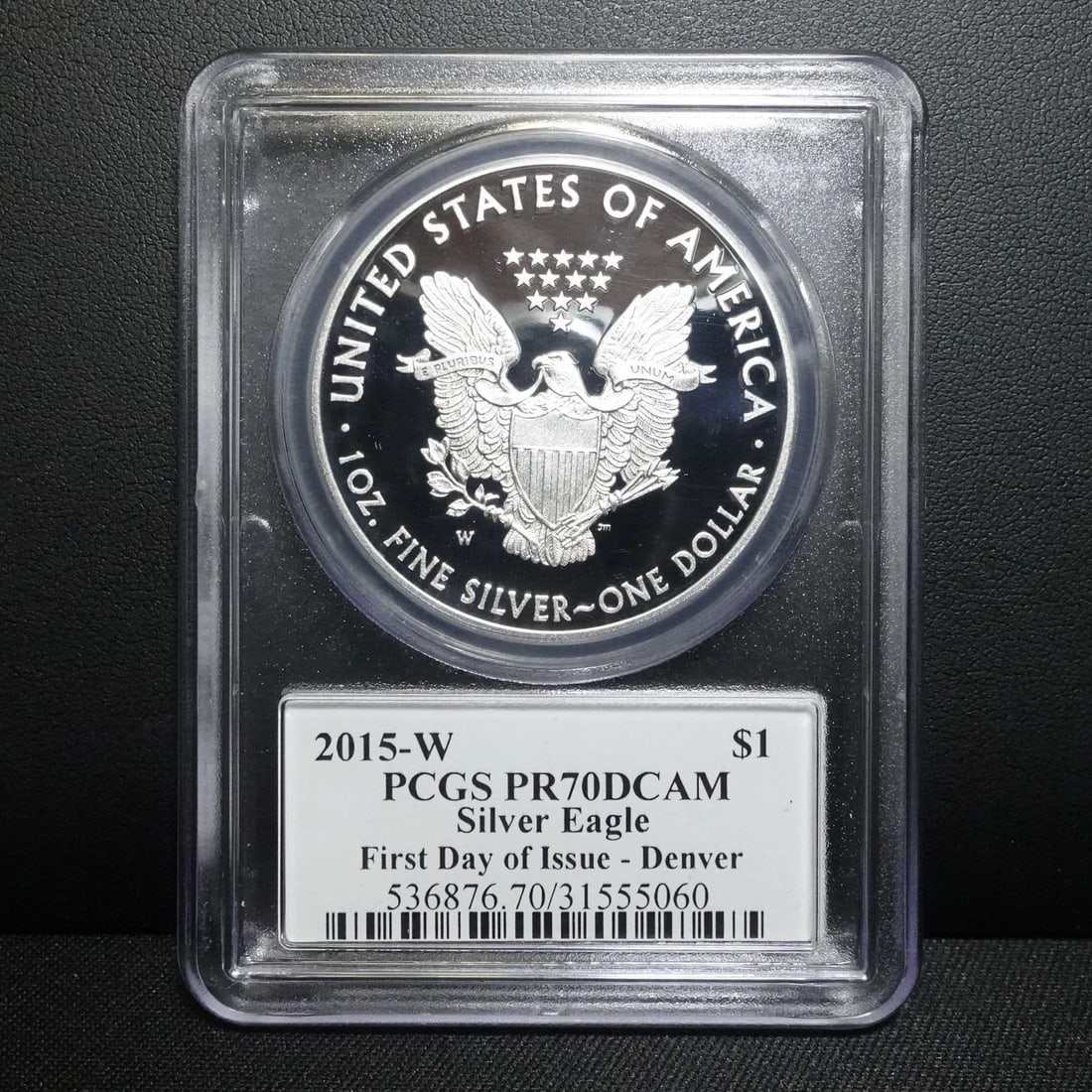 2015 W EAGLE 1 OZ SILVER DOLLAR FDI DENVER PCGS PR70 DCAM MERCANTI SIGNED: 2015 W EAGLE 1 OZ SILVER DOLLAR FDI DENVER PCGS PR70 DCAM MERCANTI SIGNED 2015-W American Eagle 1 Oz Silver Dollar First Day of Issue - Denver PCGS Certified - PR70 Deep Cameo John M. Mercanti Authent