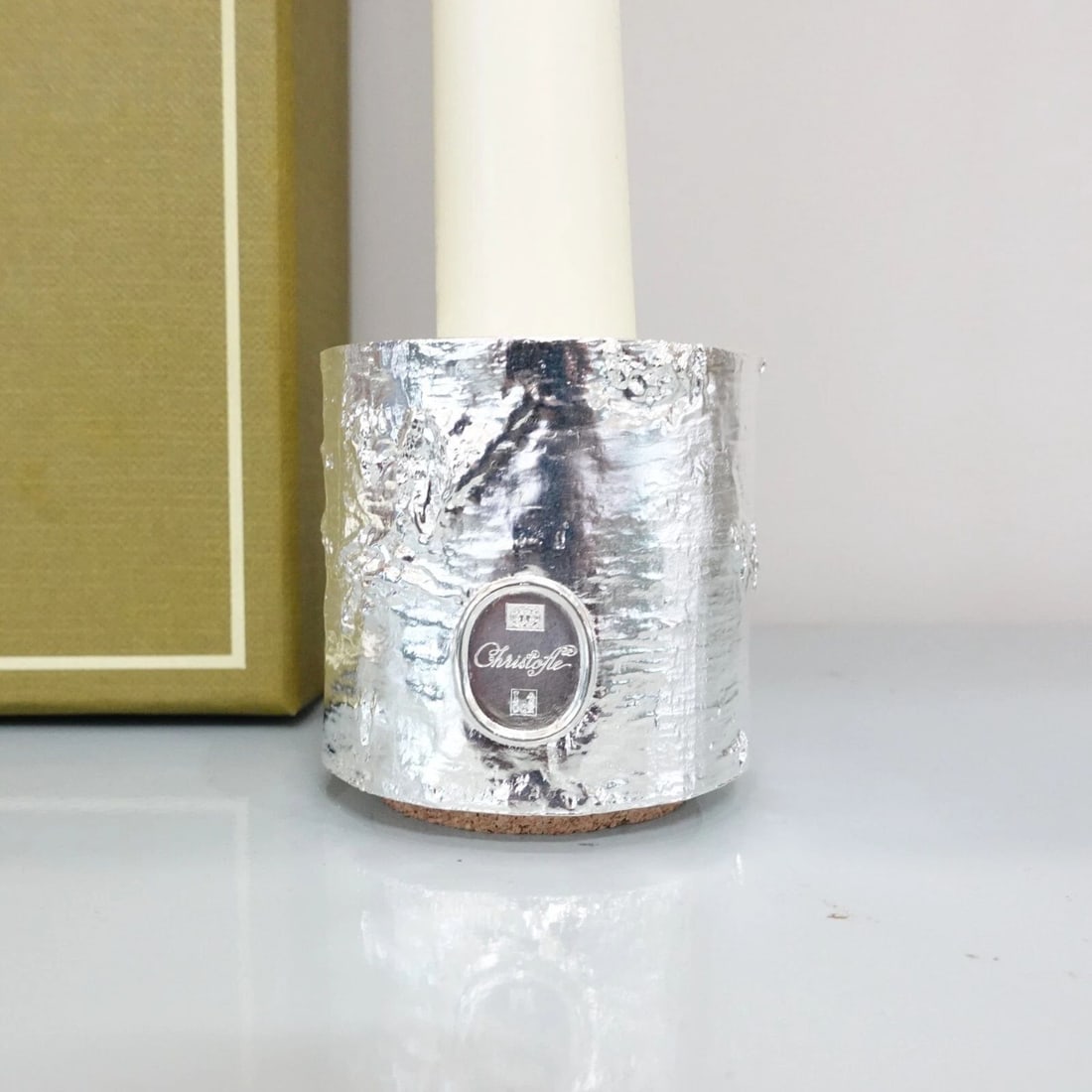 CHRISTOFLE FRANCE SEVE D' ARGENT SILVER PLATED CANDLE HOLDER - BOX & POUCH (1 of 2)