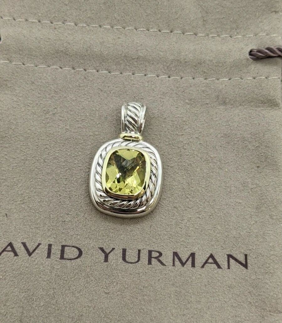 DAVID YURMAN ALBION STERLING & 14K GOLD LEMON CITRINE PENDANT ENHANCER - 19MM: DAVID YURMAN ALBION STERLING & 14K GOLD LEMON CITRINE PENDANT ENHANCER - 19MM David Yurman Albion Sterling Silver & 14K Gold Lemon Citrine Pendant Enhancer Width - 19mm Total Weight - 11.3 Grams Profe