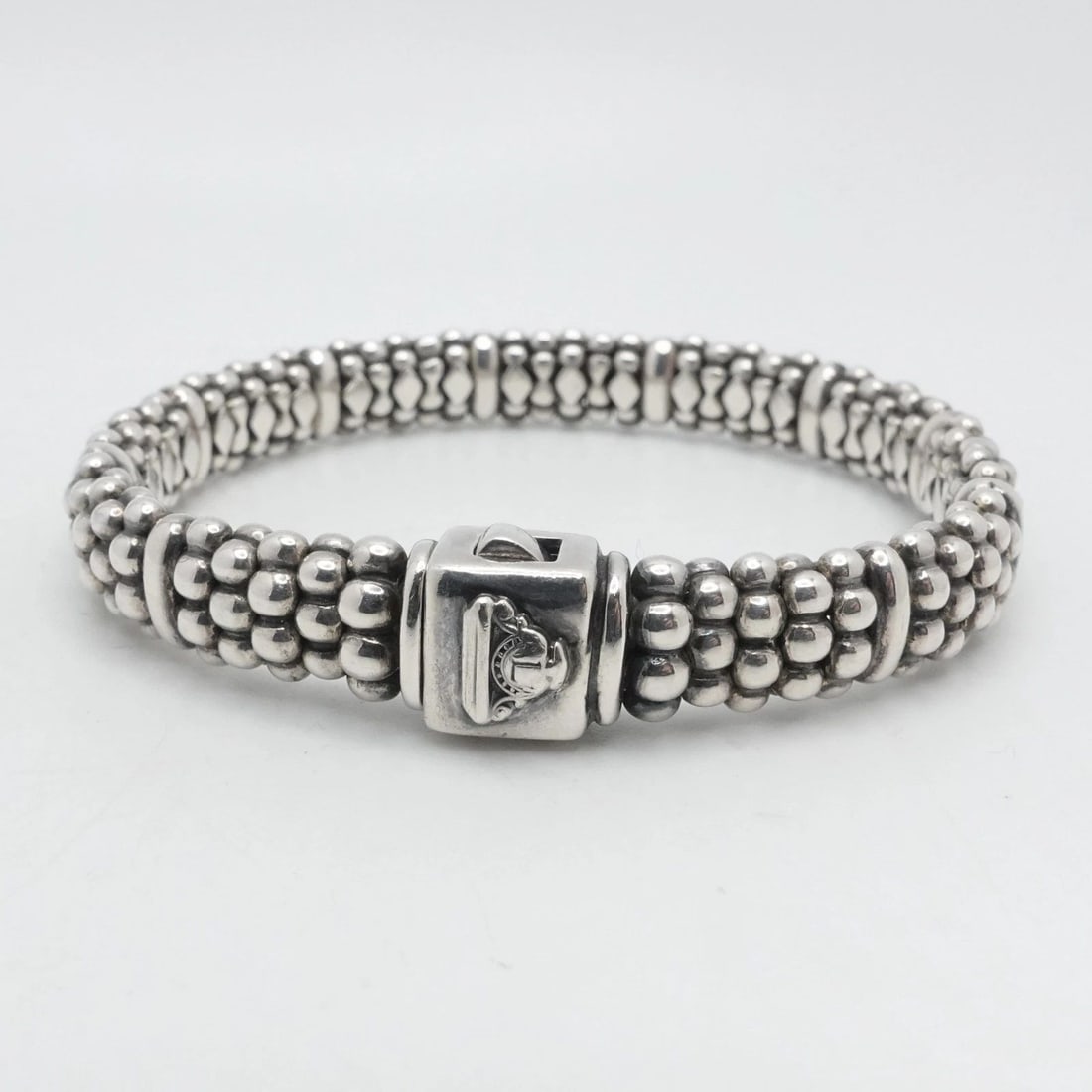 LAGOS SIGNATURE CAVIAR STERLING SILVER 9MM BEADED MEDIUM BRACELET WITH POUCH (1 of 2)