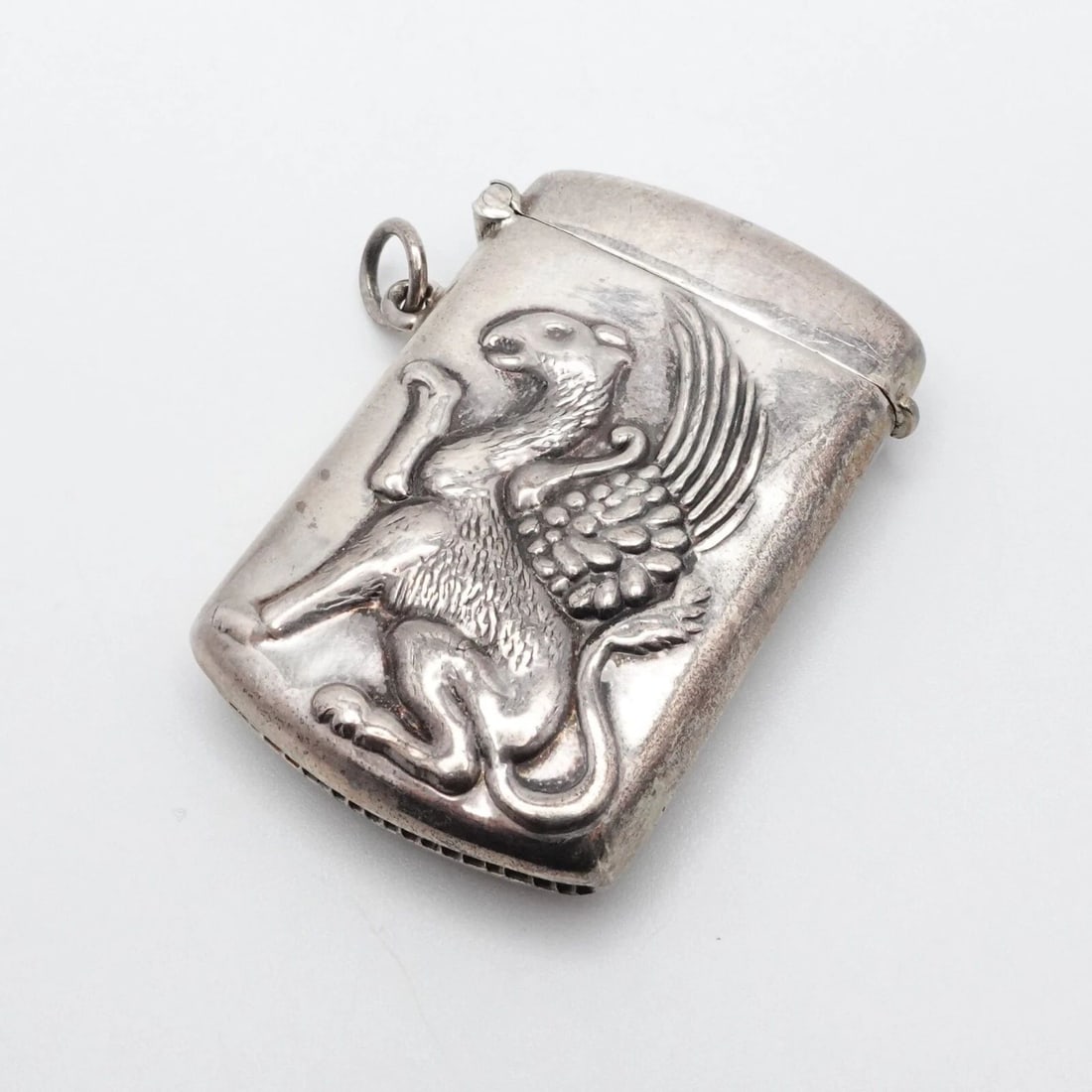 STERLING SILVER GRIFFIN MOTIF VESTA MATCH CASE HOLDER - 2" X 1.25" (1 of 2)