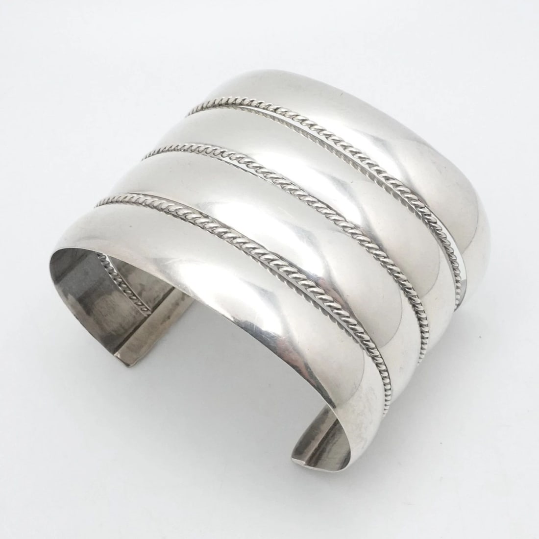 SIGNED GAHE STERLING SILVER TWIST ROPE HEAVY WIDE CUFF BRACELET 6.6" WRIST (1 of 2)