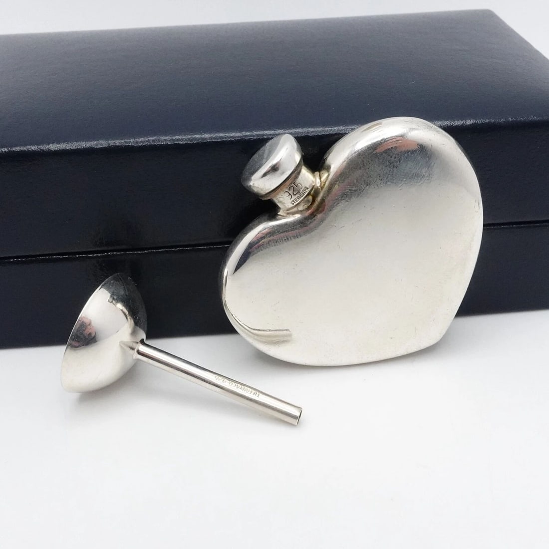 TIFFANY & CO. STERLING SILVER HEART SHAPED PERFUME BOTTLE FUNNEL SET - BOX #Q1 (1 of 2)