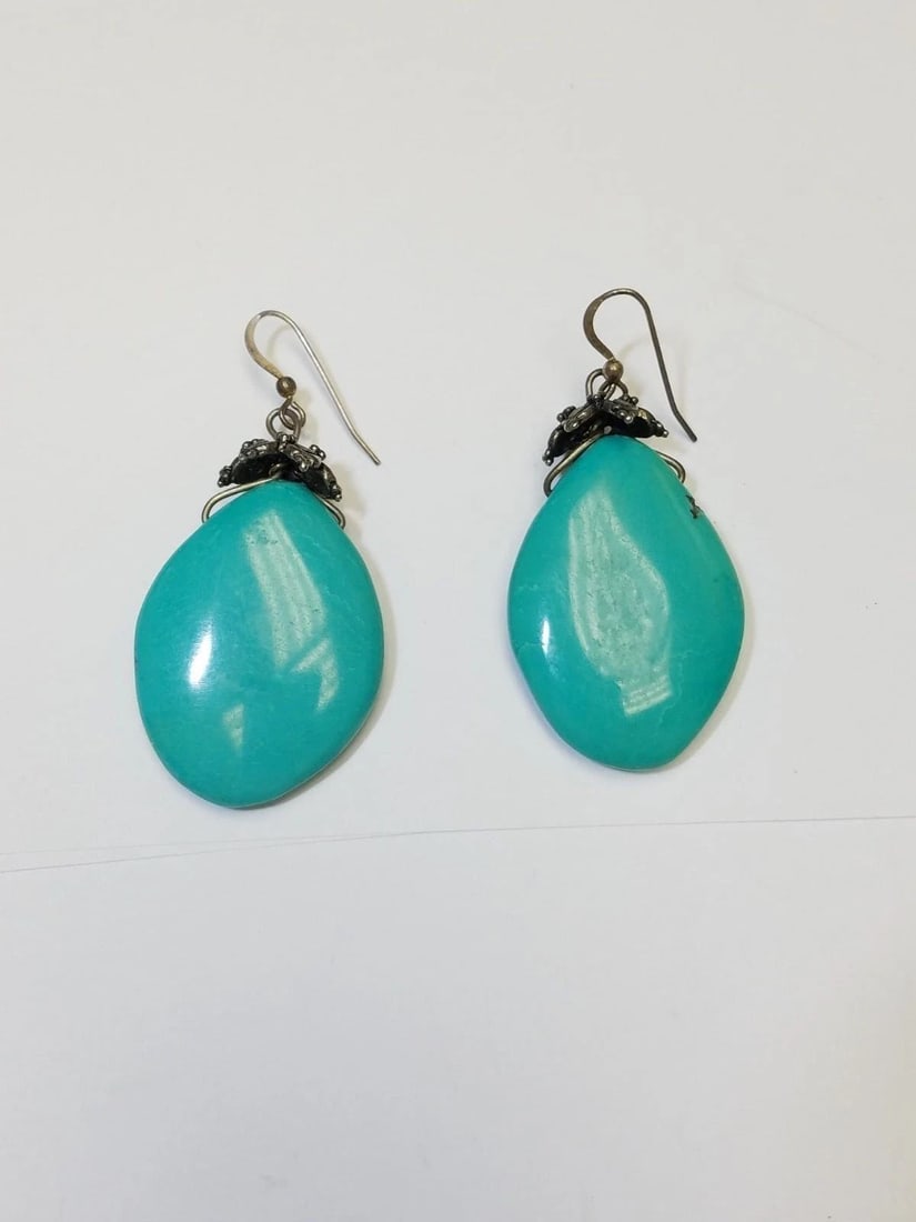 NATIVE AMERICAN STERLING SILVER TURQUOISE DANGLE EARRINGS (1 of 2)