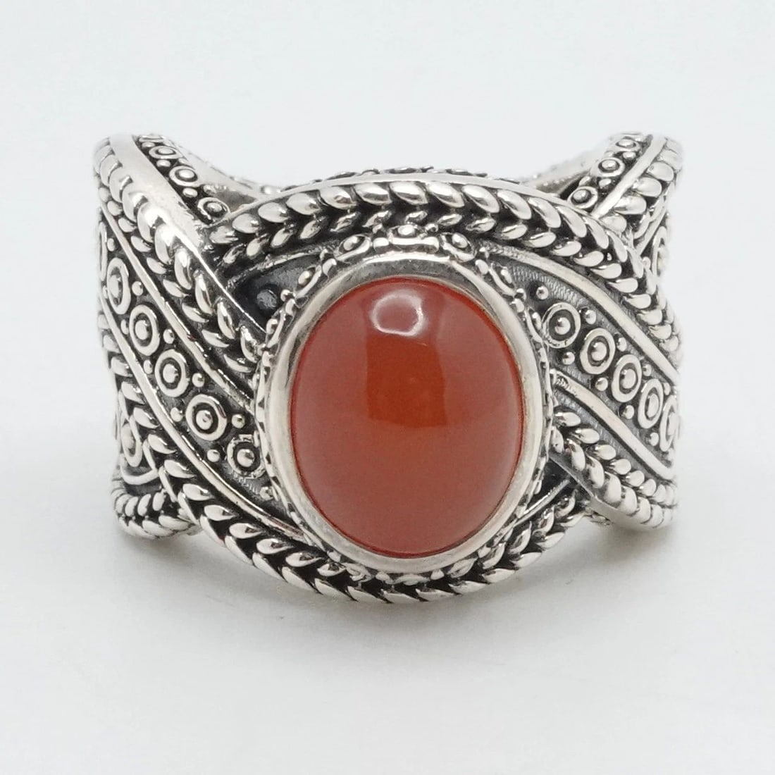 JAI JOHN HARDY STERLING SILVER CABOCHON CARNELIAN STATEMENT RING 5.25 (1 of 2)