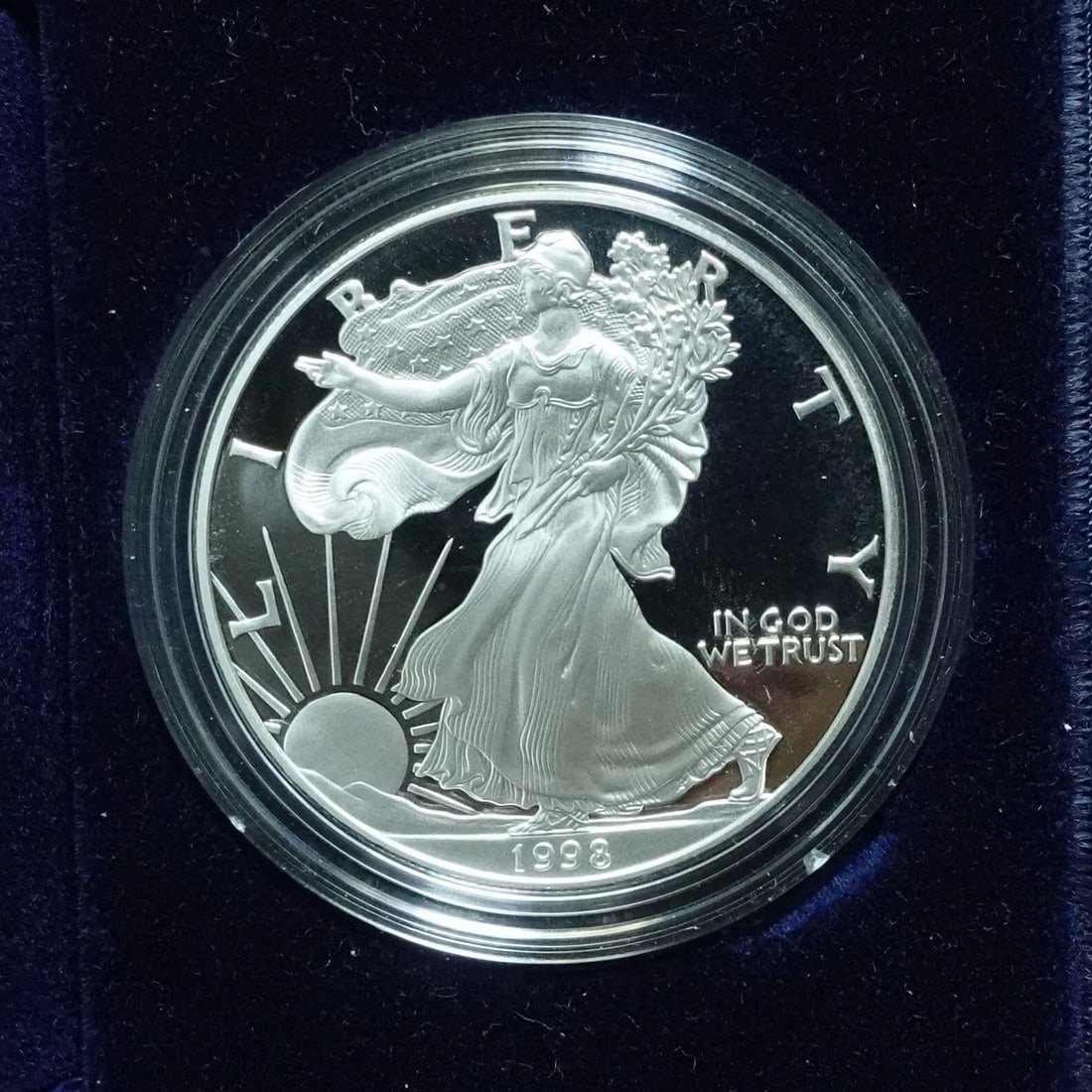 1998 P U.S MINT AMERICAN EAGLE SILVER PROOF DOLLAR COIN - COA & BOX (1 of 2)