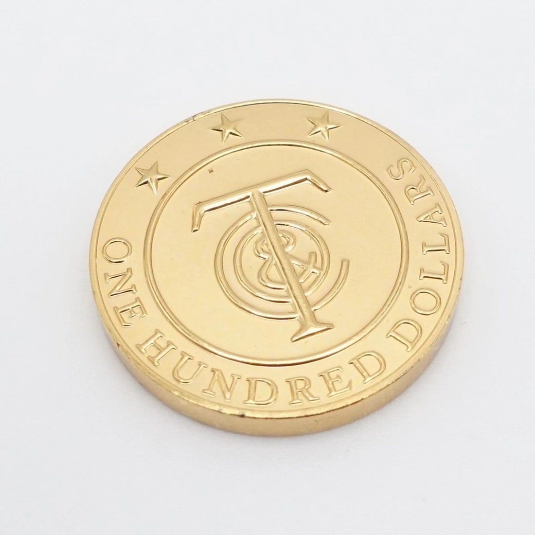 TIFFANY & CO. $100 GOLD PLATED TIFFANY MONEY COIN TOKEN #Q1: Tiffany & Co. $100 One Hundred Dollar Gold Plated Tiffany Money Coin Token #Q1 No Pouch or Box is Included