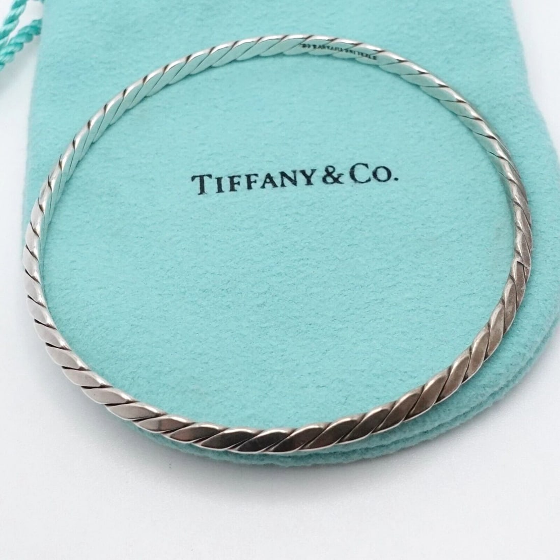 TIFFANY & CO. STERLING SILVER 4MM TWIST ROPE BANGLE BRACELET - 7.5" WRIST #Q1 (1 of 2)