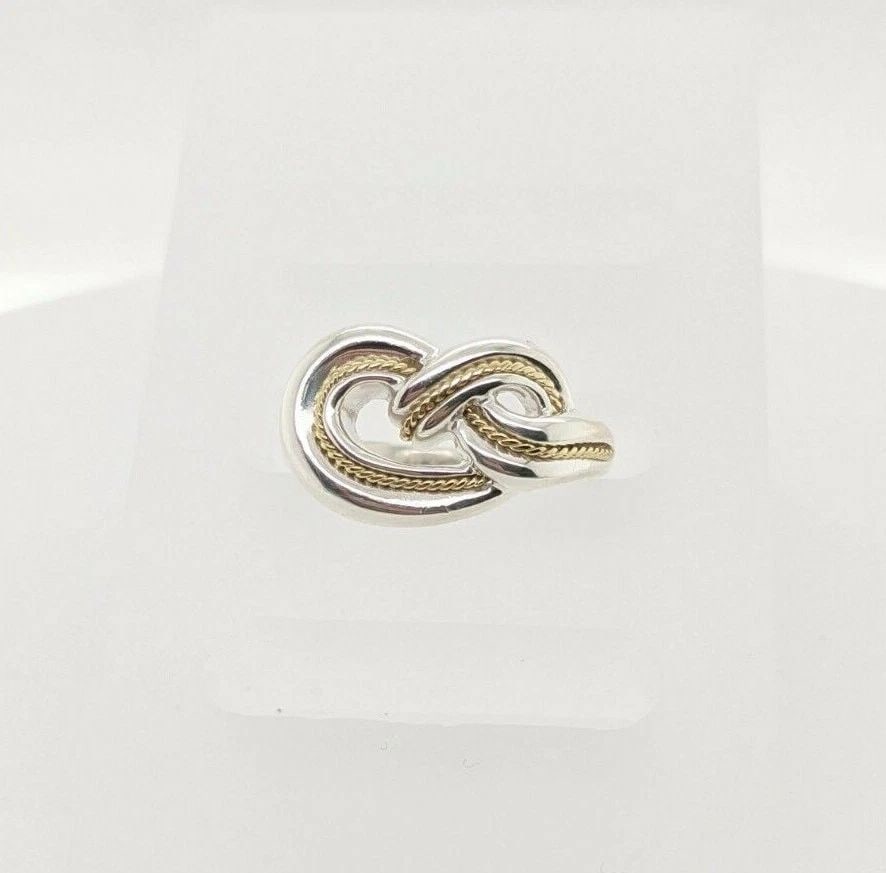 TIFFANY & CO. STERLING SILVER & 18K GOLD TWIST ROPE LOVE KNOT RING - SIZE 6: Tiffany & Co. Sterling Silver & 18K Gold Rope Knot Ring Ring Size - 6 Total Weight - 4.9 Grams Professionally Polished & Looks Brand New Pouch NOT Included