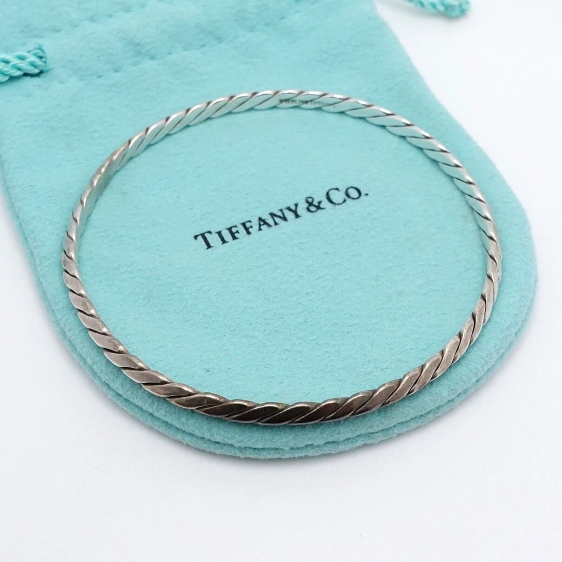 TIFFANY & CO. STERLING SILVER 4MM TWIST ROPE BANGLE BRACELET - 7.5" WRIST #Q2 (1 of 2)
